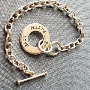 Sterling Silver FAITH LOVE HOPE Round Charm Toggle Bracelet 15.1 grams